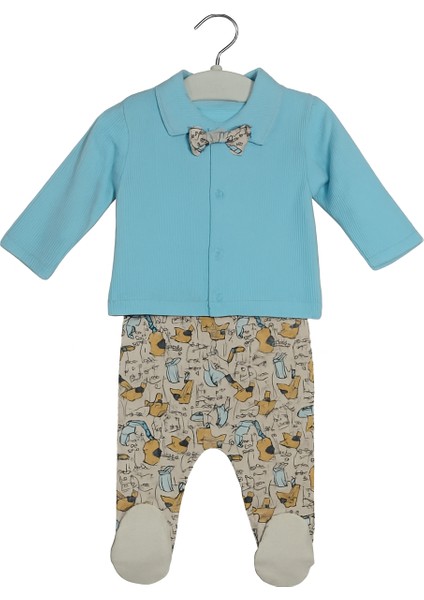 Pamuklu Erkek Bebek Köpek Figürlü Papyonlu 5 'li Takım 0 &12 Ay modelleri