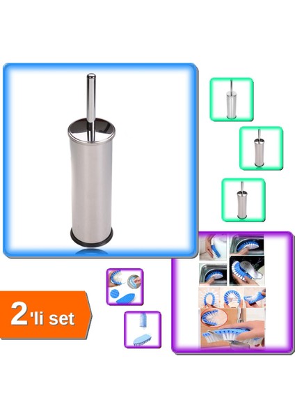 Wc Klozet Temizleme Fırçası + Bükülebilir Esnek Kenar Köşe Lavabo Temizleme Fırçası 2'li Set G5J8F1