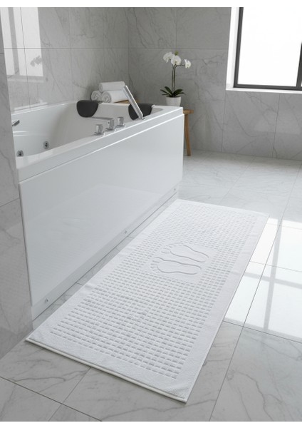 Zivra Beyaz Ayak Havlusu - 60x130Cm, 690Gr, %100 Pamuk, Spa Ve Otel Banyo Paspası, Günlük Kullanıma