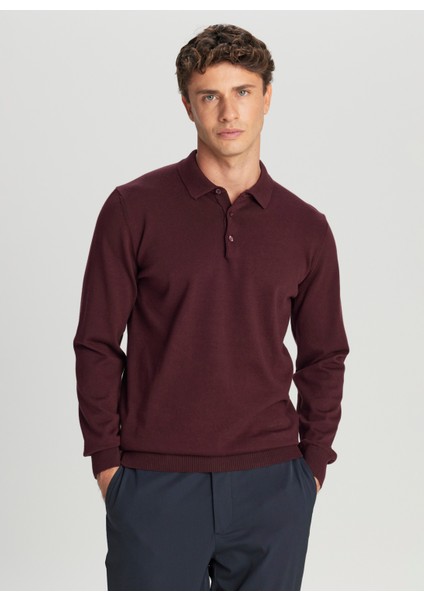 Polo Yaka Standart Bordo Erkek Kazak ACE043261436_BRD