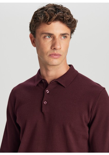 Polo Yaka Standart Bordo Erkek Kazak ACE043261436_BRD fırsatları