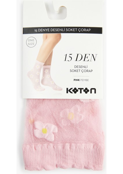 15 Den Çiçek Desenli Soket Çorap