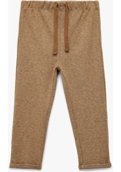 Desenli Viskon Karışımlı Beli Bağcıklı Pantolon