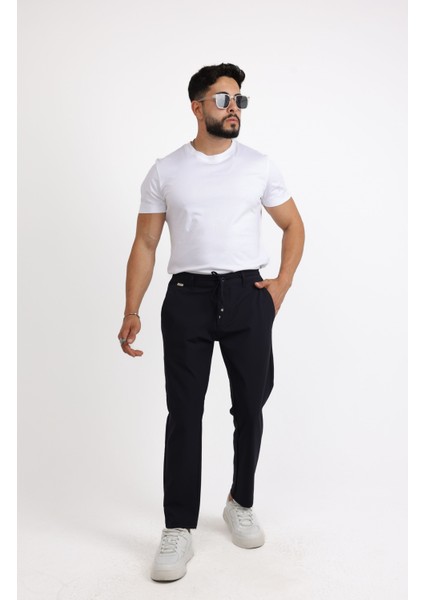 Relaxed Fit (Pilesiz) Lacivert Düz Jogger Pantolon