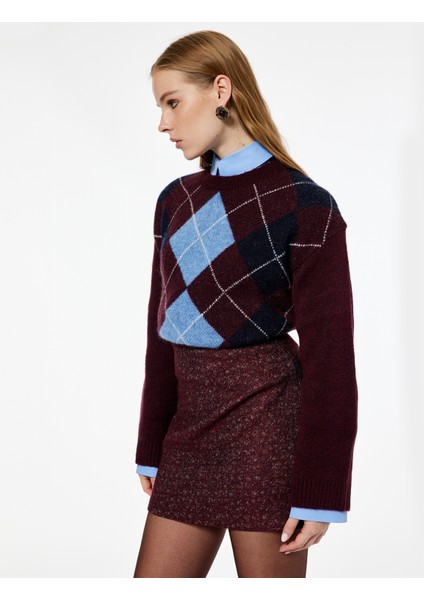 x Melis Ağazat - Uzun Kollu Bisiklet Yaka Baklava Desenli Triko Kazak