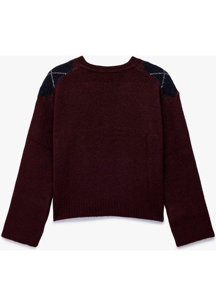 x Melis Ağazat - Uzun Kollu Bisiklet Yaka Baklava Desenli Triko Kazak fırsatları