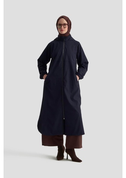 Marka Yazılı Fermuarlı Gizli Kapüşonlu Giyçık Lacivert 25KT548 fiyatları