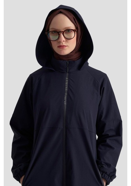 Marka Yazılı Fermuarlı Gizli Kapüşonlu Giyçık Lacivert 25KT548 modelleri