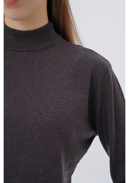 Kadın %100 Organik Pamuk Yarım Balıkçı Yaka Triko Kazak Örme Bluz TRIST-6104