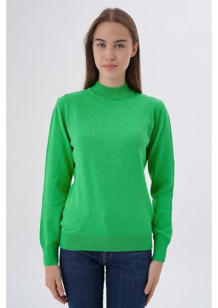 Kadın %100 Organik Pamuk Yarım Balıkçı Yaka Triko Kazak Örme Bluz TRIST-6104