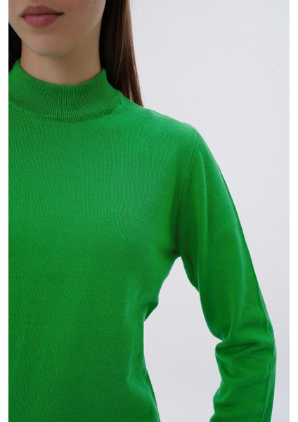 Kadın %100 Organik Pamuk Yarım Balıkçı Yaka Triko Kazak Örme Bluz TRIST-6104