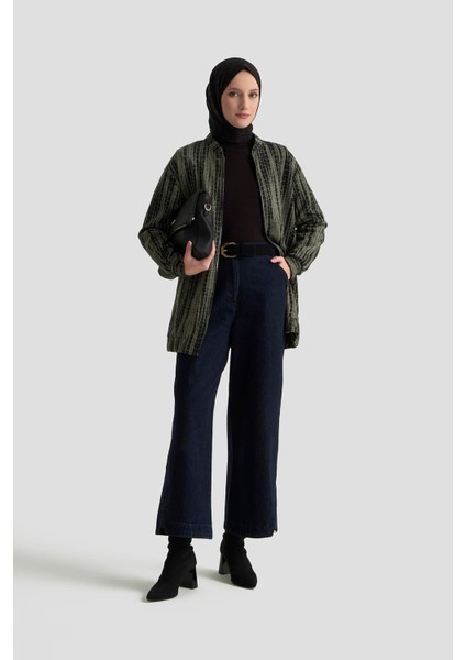 Kendinden Desenli Parlak Ceket Siyah 25KT538