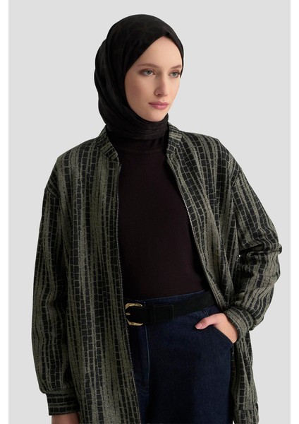 Kendinden Desenli Parlak Ceket Siyah 25KT538 modelleri