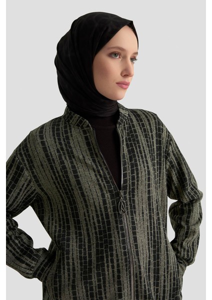 Kendinden Desenli Parlak Ceket Siyah 25KT538 fırsatları