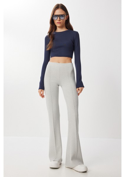 Ispanyol Paça Esnek Modal Tayt LUB0243 Gri Melanj