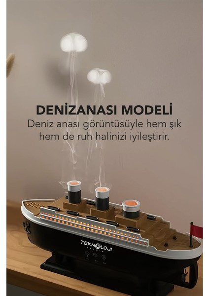 Titanic Gemi Aroma Terapi Hava Nemlendirici Uçucu Yağ Difüzör Denizanası Duman Halkası Sprey Aroma