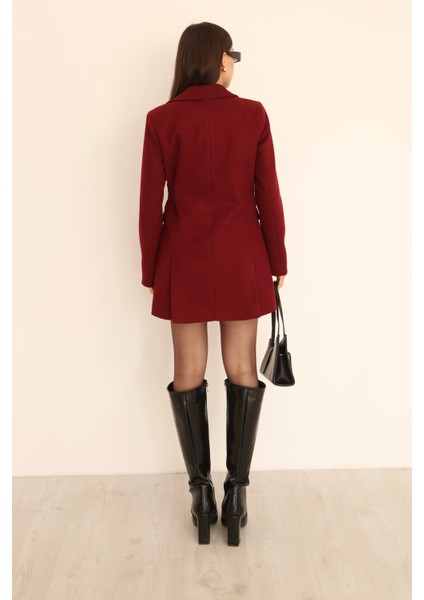 Kadın Bordo Yandan Kemer Detaylı Kaşe Kaban indirimleri