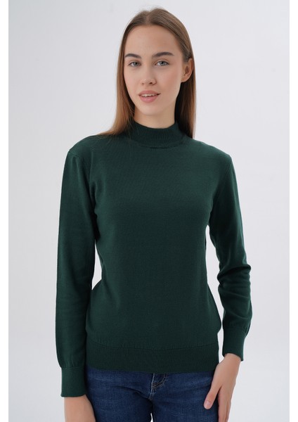 Kadın %100 Organik Pamuk Yarım Balıkçı Yaka Triko Kazak Örme Bluz TRIST-6104