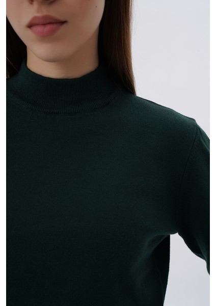 Kadın %100 Organik Pamuk Yarım Balıkçı Yaka Triko Kazak Örme Bluz TRIST-6104