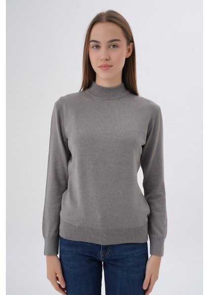 Kadın %100 Organik Pamuk Yarım Balıkçı Yaka Triko Kazak Örme Bluz TRIST-6104