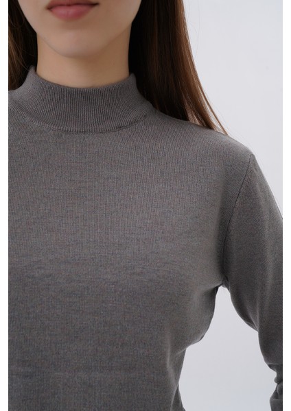 Kadın %100 Organik Pamuk Yarım Balıkçı Yaka Triko Kazak Örme Bluz TRIST-6104