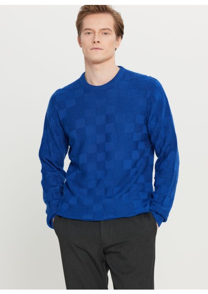 Bisiklet Yaka Standart Saks Erkek Kazak ACE049261483_SKS modelleri