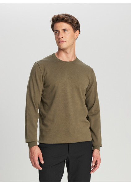 Bisiklet Yaka Standart Haki Erkek Kazak ACE043261432_HAK