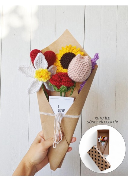 Hediye Özel Solmayan Çiçek Buketi Doğum Günü Gül Nergis Kalp Özel Notlu