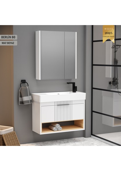 Berlin 80 cm (Bölmeli) Beyaz Banyo Dolabı