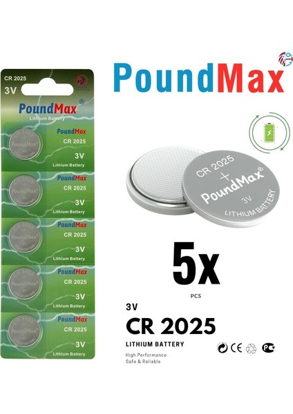 5 x CR2025 Lityum Düğme Pil, 3 V Pil, Sızdırmaz, Cıva Içermez, Uzun Ömürlü – Elektronik Küçük Cihazlar, Araba Anahtarları, Uzaktan Kumandalar, Tıbbi ve Akıllı Ev Cihazları Için modelleri