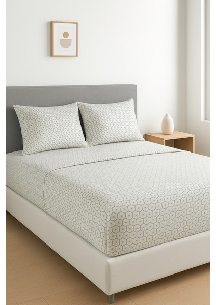 %100 Pamuk Çok Renkli Desenli Lastikli Çarşaf Seti (Çift Kişilik-Modern Tasarım-3 Parça)