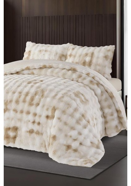 Alvina Dama Tavşan Tüyü Çift Kişilik Yatak Örtüsü 220X240 cm Krem