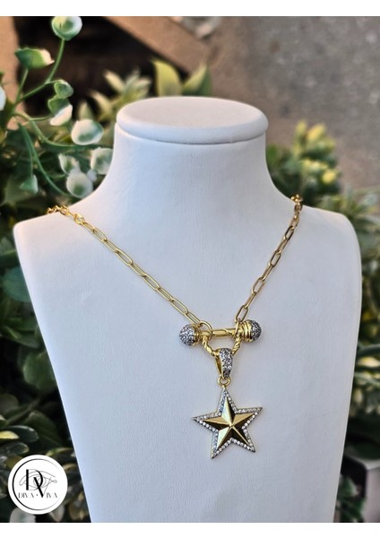 - Glow Necklaces – Işıltılı Gold Kaplama Yıldız Kadın Kolye (KOD-364)