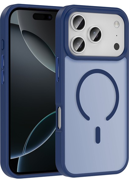 iPhone 17 Pro Kılıf M-Safe Şarj Özellikli Mat Arka Yüzey Gkm Sio Kapak - Lacivert