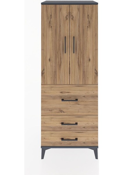 Hyperion Dolap 3 Raflı 3 Çekmeceli 2 Kapaklı 60X44X163 Antrasit-Çam