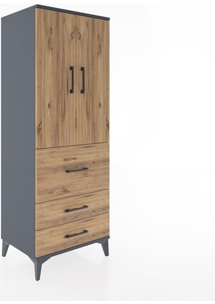 Hyperion Dolap 3 Raflı 3 Çekmeceli 2 Kapaklı 60X44X163 Antrasit-Çam fiyatları