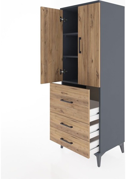 Hyperion Dolap 3 Raflı 3 Çekmeceli 2 Kapaklı 60X44X163 Antrasit-Çam fırsatları