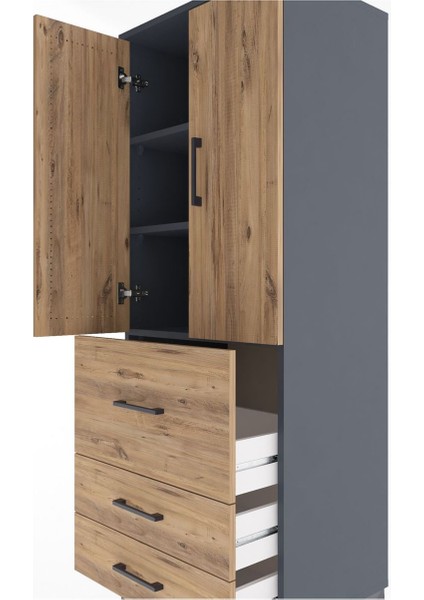 Hyperion Dolap 3 Raflı 3 Çekmeceli 2 Kapaklı 60X44X163 Antrasit-Çam indirimleri