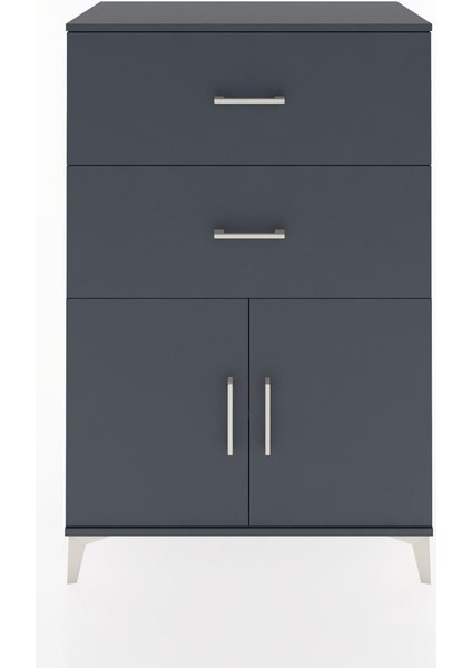 Hyperion Dolap Tek Raflı 2 Çekmeceli 2 Kapaklı 88X44X134 Antrasit-Antrasit