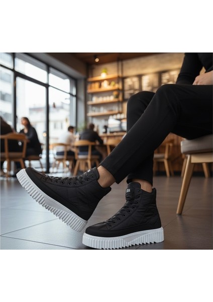 ET0811 Yüksek Beyaz Taban Siyah Paraşüt Kumaş Cilt Detaylı Yarım Bilek Spor Bot fiyatları