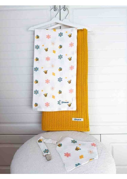 Ilkbahar Arı Desenli Müslin Battaniye Seti modelleri