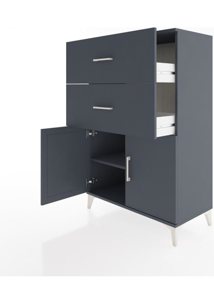 Hyperion Dolap Tek Raflı 2 Çekmeceli 2 Kapaklı 88X44X134 Antrasit-Antrasit fırsatları