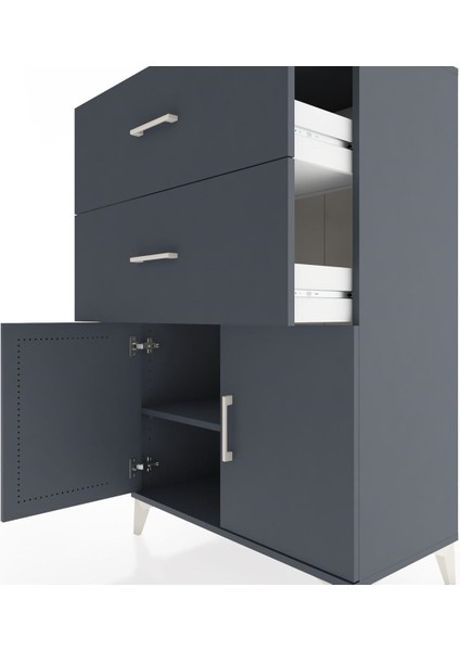 Hyperion Dolap Tek Raflı 2 Çekmeceli 2 Kapaklı 88X44X134 Antrasit-Antrasit indirimleri