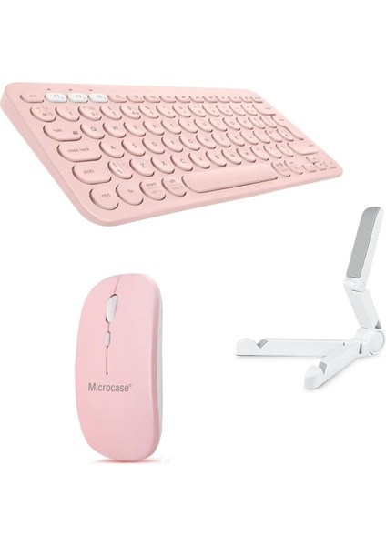 Samsung Galaxy Tab S10 Lite Tablet Için Bluetooth Klavye + Mouse + Tablet Standı - AL45150 Pembe