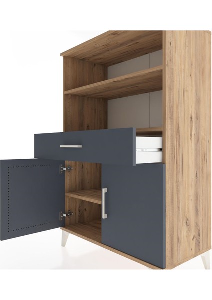 Hyperion Dolap 3 Raflı Tek Çekmeceli 2 Kapaklı 88X44X134 Çam-Antrasit indirimleri