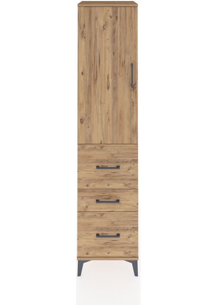 Hyperion Dolap 3 Raflı 3 Çekmeceli Tek Kapaklı 44X44X195 Çam-Çam