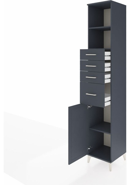 Hyperion Dolap 3 Raflı 4 Çekmeceli Tek Kapaklı 44X44X243 Antrasit-Antrasit fırsatları