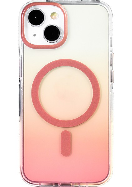 iPhone 13 Kılıf M-Safe Şarj Özellikli Transparan Renk Geçişli Maks Toros Kapak - Rose Gold