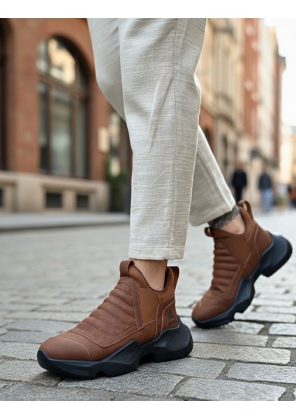 ET0401 Bağcıksız Rahat Yüksek Taban Taba Erkek Spor Yarım Bilek Bot