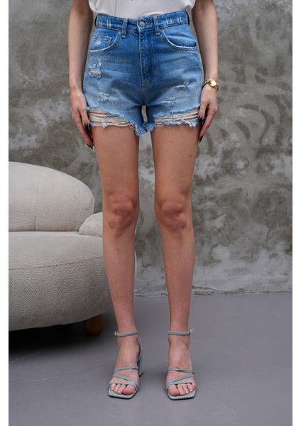 Koyu Mavi Jean Şort modelleri